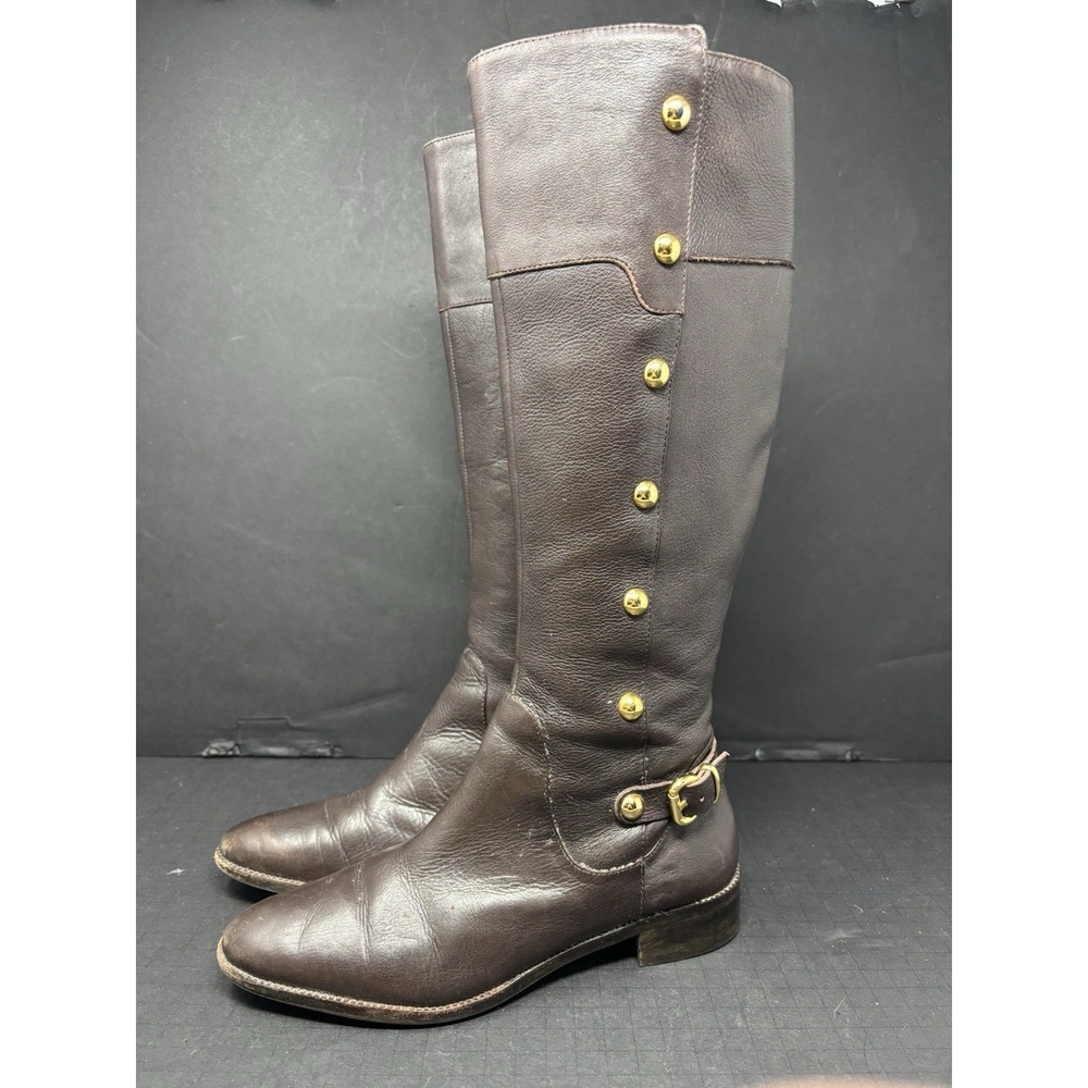 Michael Michael Kors Carney‎ Leather Studded Riding Boots Coffee Brown Sz 6.5